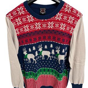 Holiday Sweater Ugly Christmas Crew Neck Sweater Size XXL Reindeer SnowFlakes